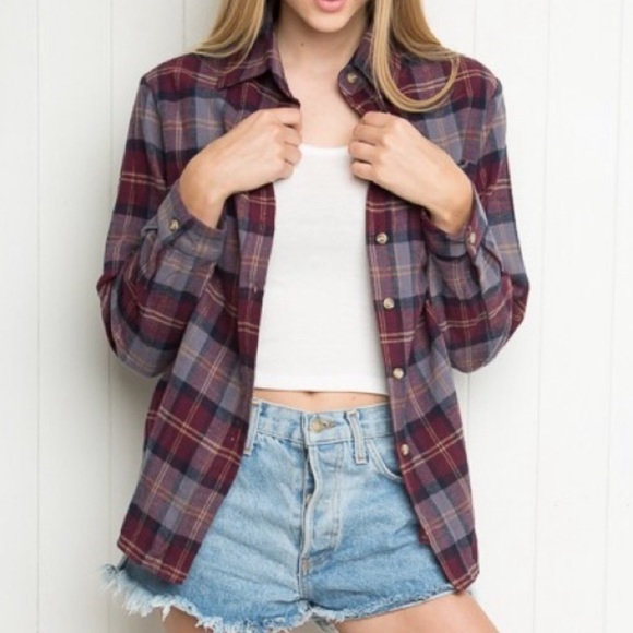 BRANDY MELVILLE PURPLE BURGUNDY FLANNEL - Picture 2 of 7